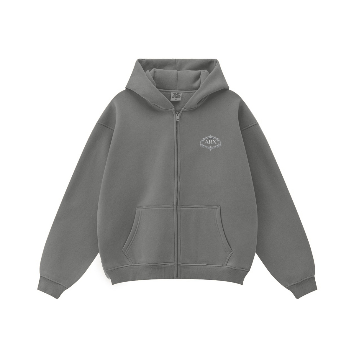 345GSM Unisex Fall&Winter Fleece-Lined Solid-Color Zip-Up Hoodie Heather Gray
