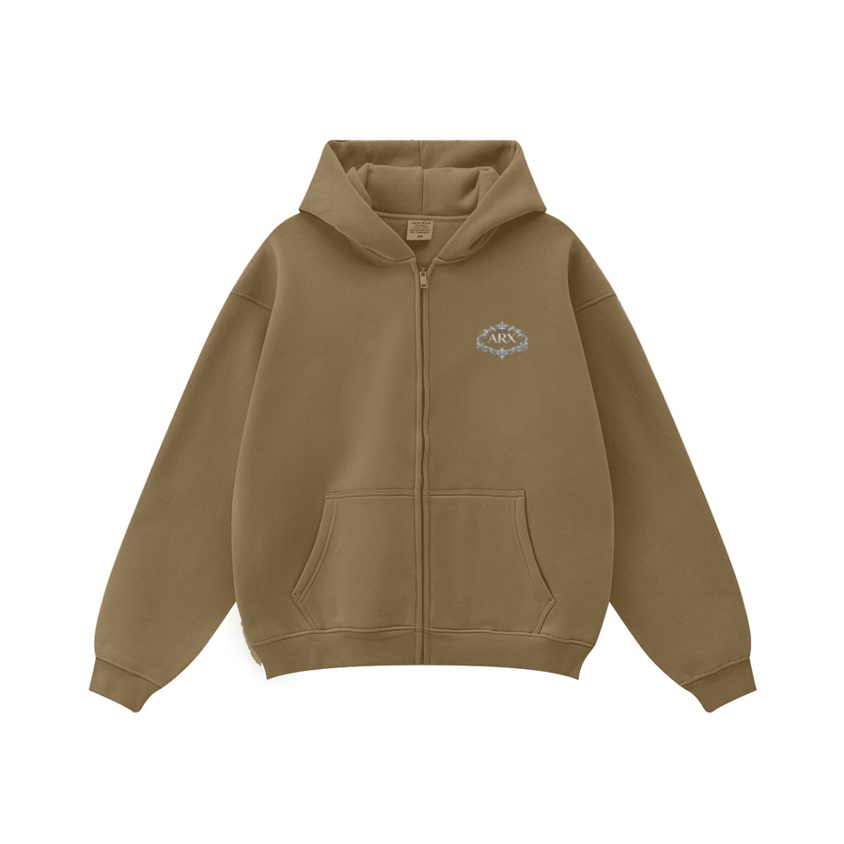 345GSM Unisex Fall&Winter Fleece-Lined Solid-Color Zip-Up Hoodie Caramel