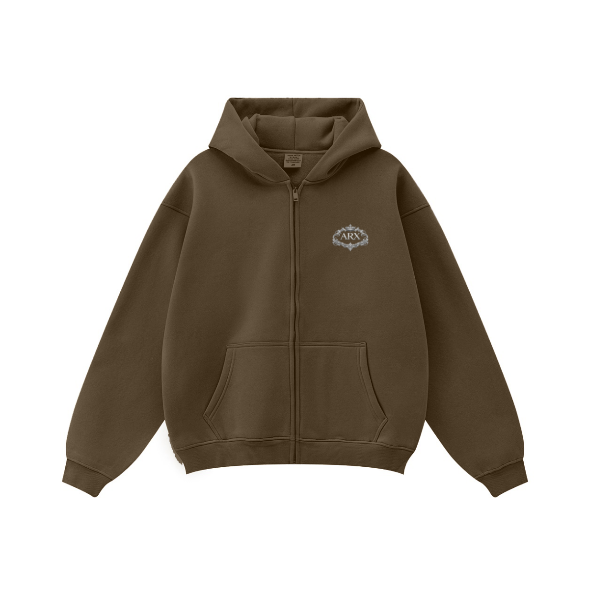 345GSM Unisex Fall&Winter Fleece-Lined Solid-Color Zip-Up Hoodie Coffee Brown