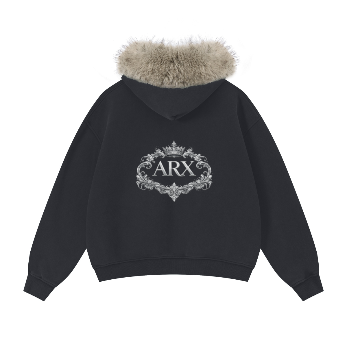 400GSM Unisex Vintage Boxyfit Faux Fur Collar Zipper Hoodie Vintage Dark Grey