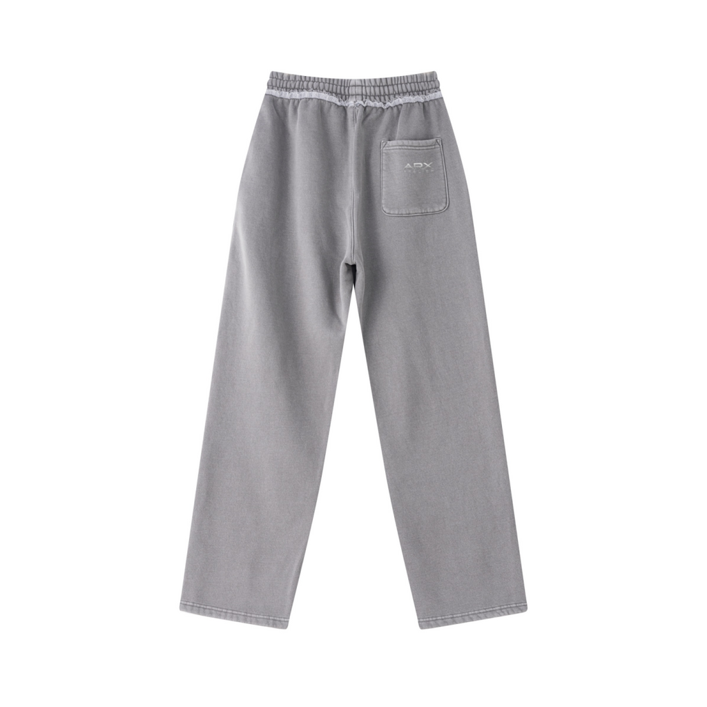 400GSM Men’s Raw-Edge Pigment-Wash Straight-Leg Pants Medium Grey