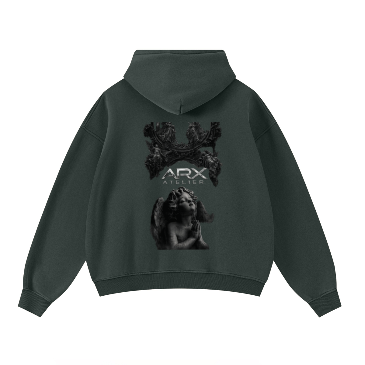 400GSM Unisex Washed Heavyweight Boxy-Fit Hoodie Vintage Moss Green