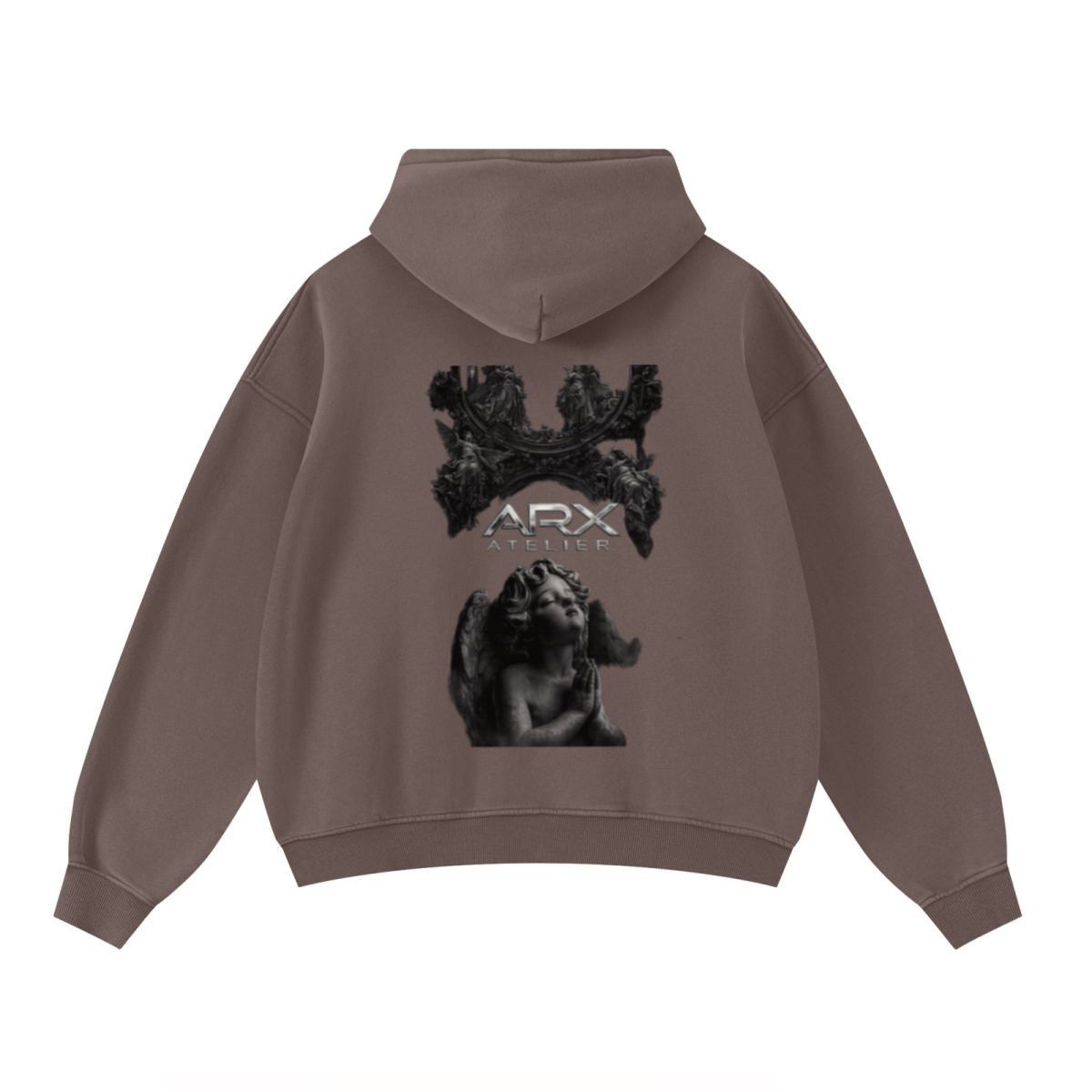 400GSM Unisex Washed Heavyweight Boxy-Fit Hoodie Vintage Dark Brown