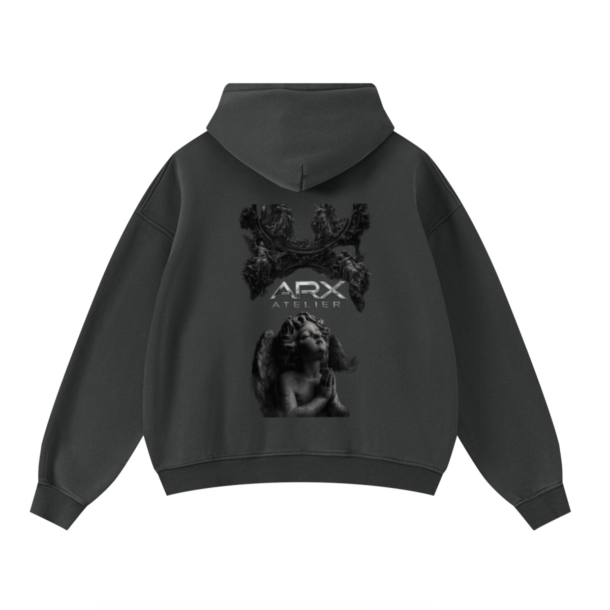 400GSM Unisex Washed Heavyweight Boxy-Fit Hoodie Vintage Dark Grey