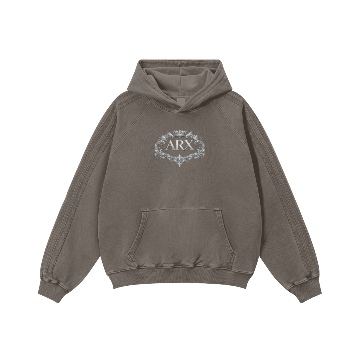 410GSM Unisex Vintage-Wash Panelled Hoodie  Brown