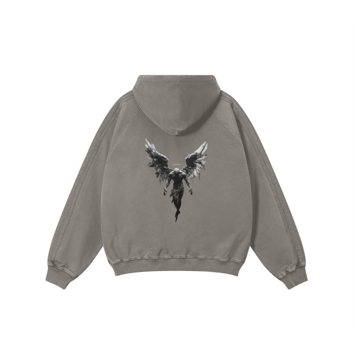 410GSM Unisex Vintage-Wash Panelled Hoodie  Brown