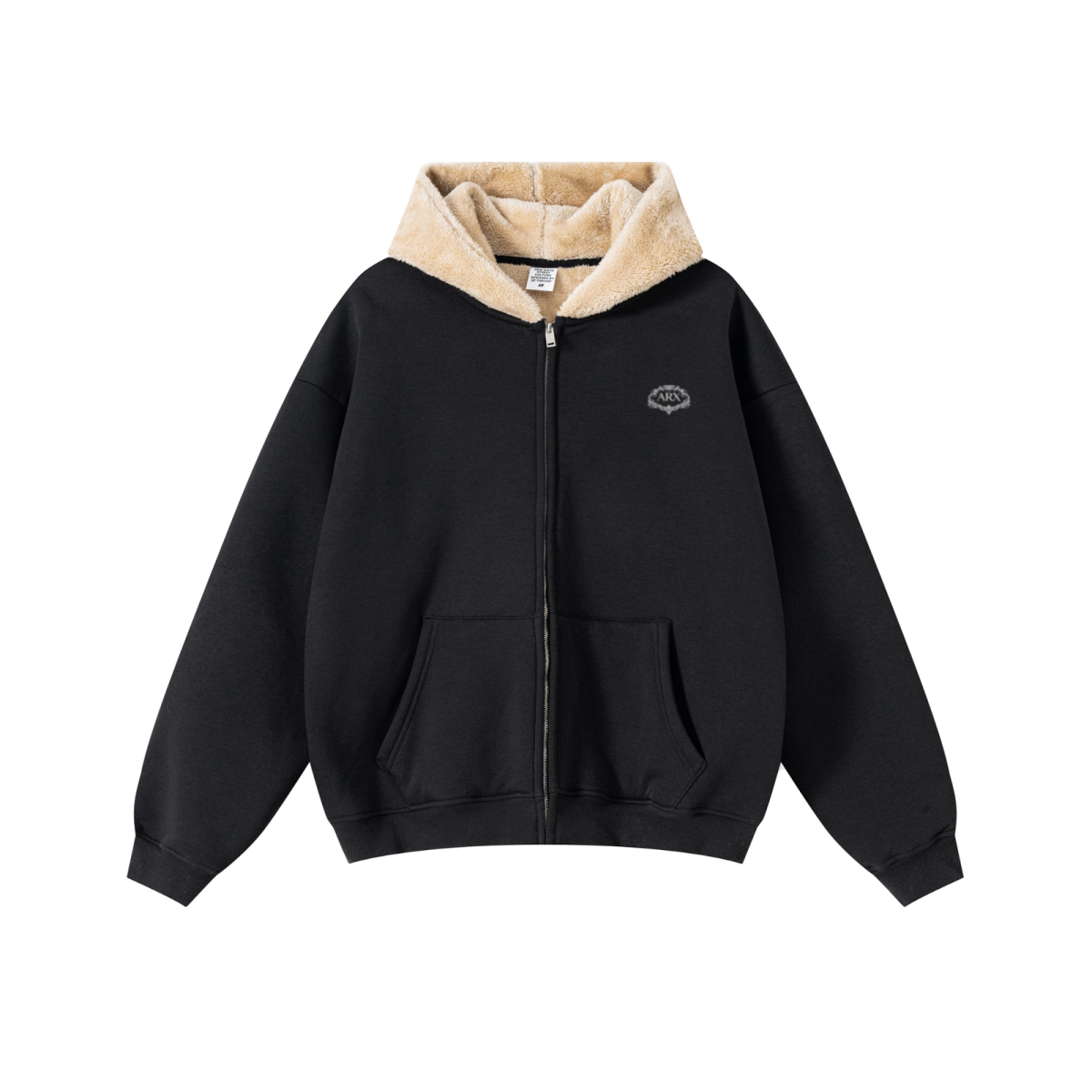 560GSM Unisex Composite Fleece Zip-Up Hoodie Black