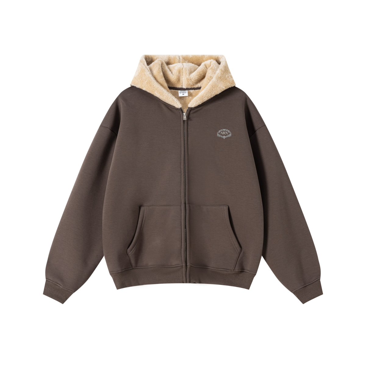 560GSM Unisex Composite Fleece Zip-Up Hoodie Brown