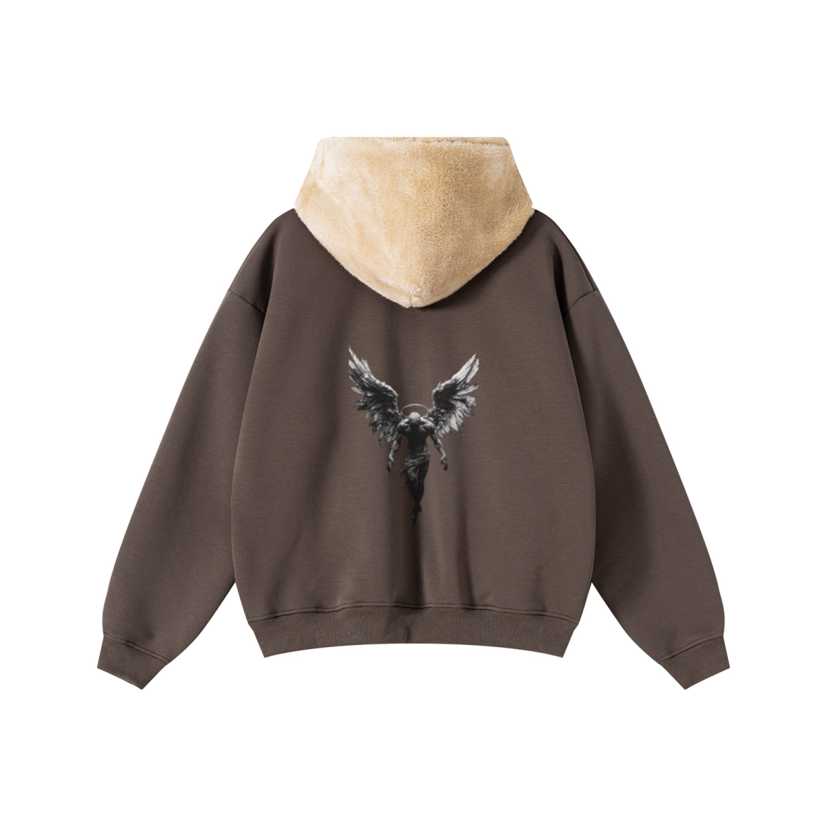 560GSM Unisex Composite Fleece Zip-Up Hoodie Brown