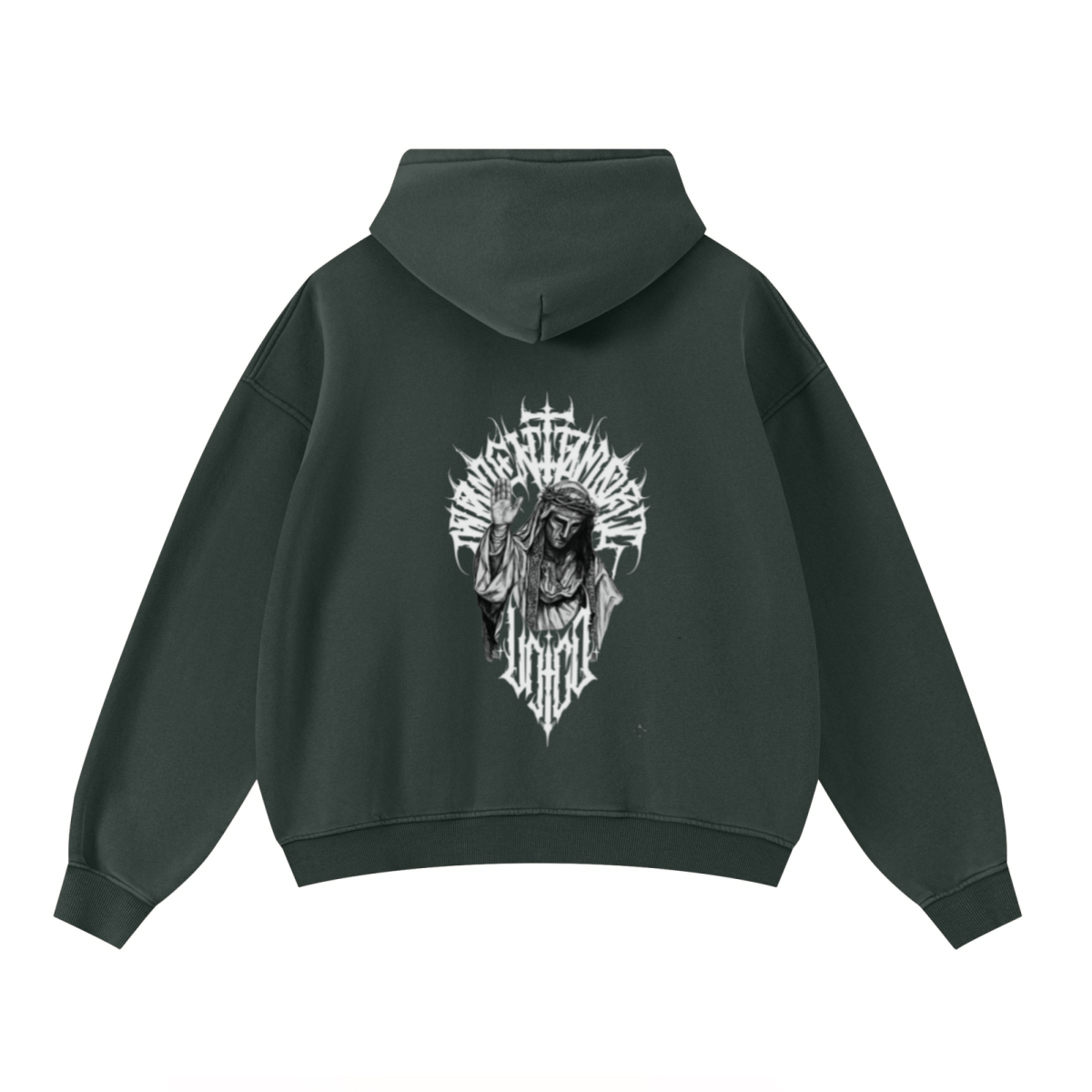 400GSM Unisex Washed Heavyweight Boxy-Fit Hoodie Vintage Moss Green