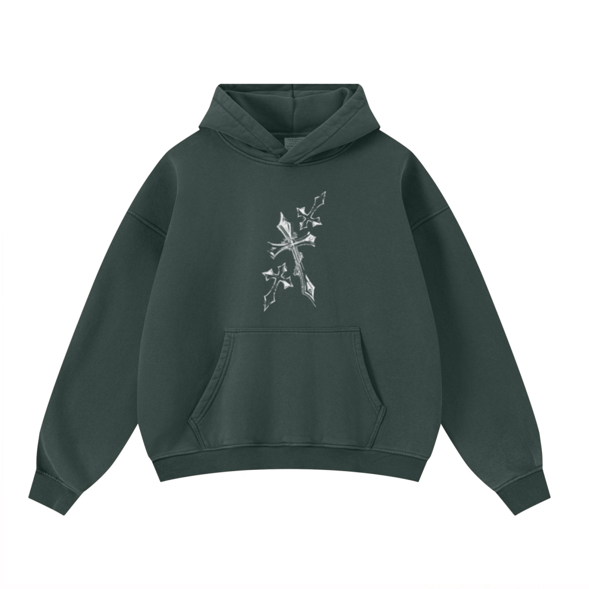 400GSM Unisex Washed Heavyweight Boxy-Fit Hoodie Vintage Moss Green