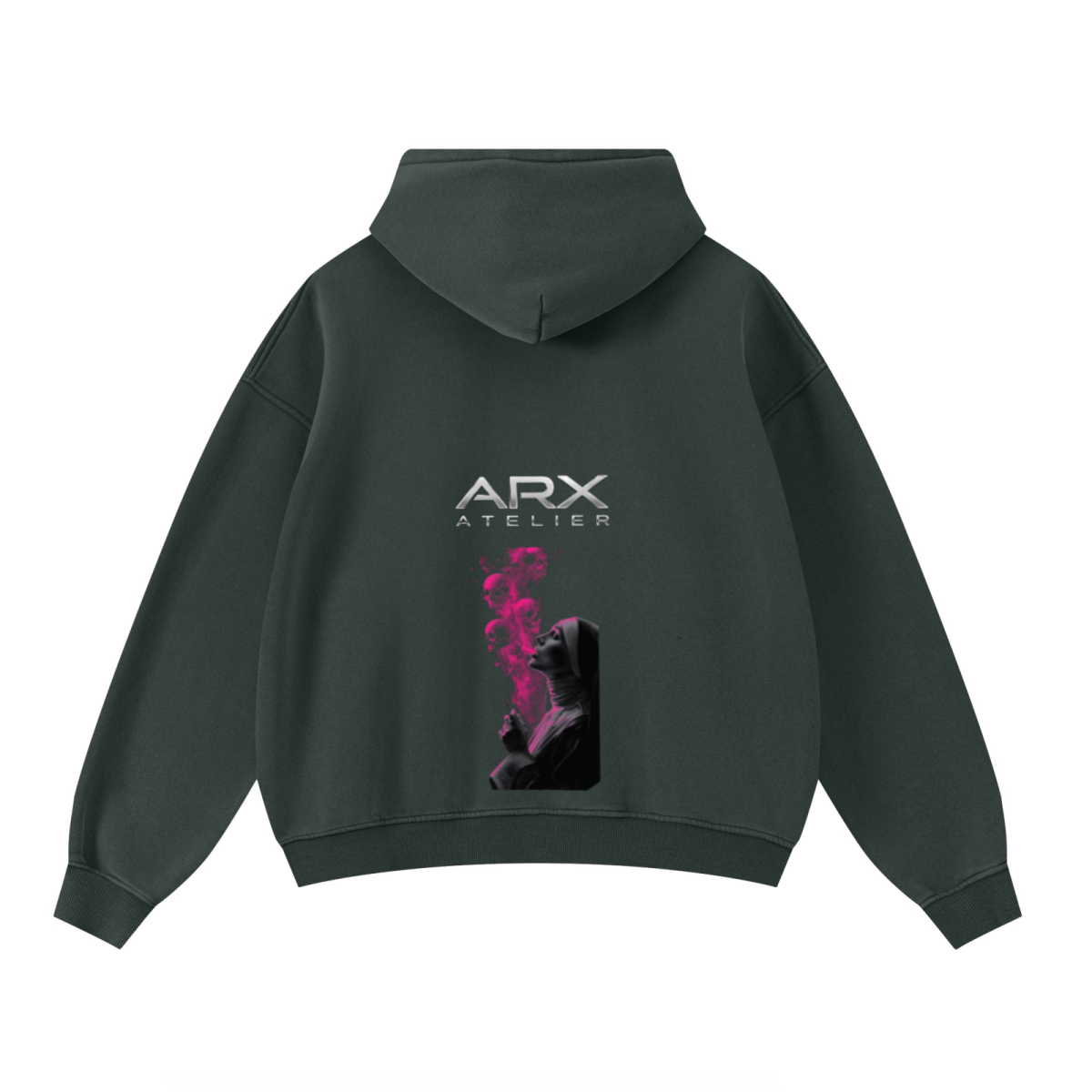 400GSM Unisex Washed Heavyweight Boxy-Fit Hoodie Vintage Moss Green