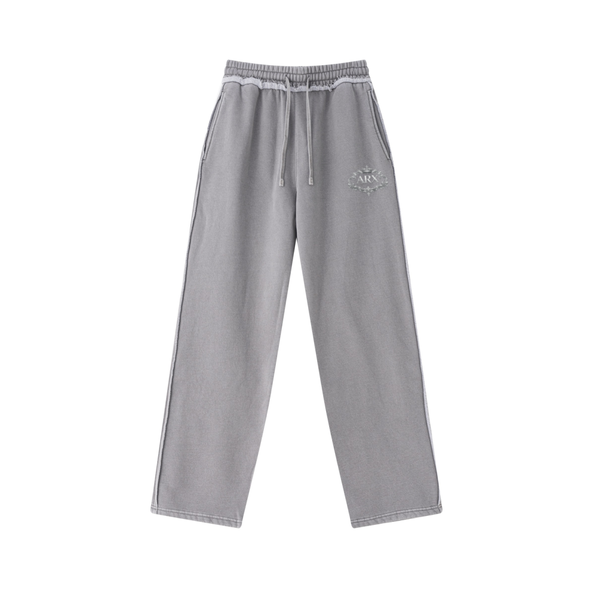 400GSM Men’s Raw-Edge Pigment-Wash Straight-Leg Pants Medium Grey