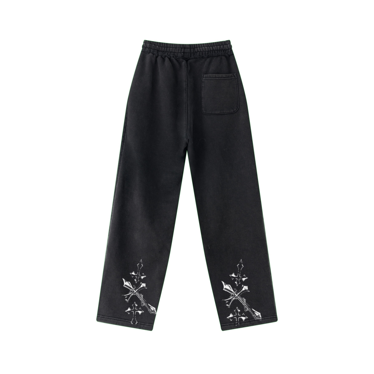 400GSM Men’s Raw-Edge Pigment-Wash Straight-Leg Pants Snow Wash Grey