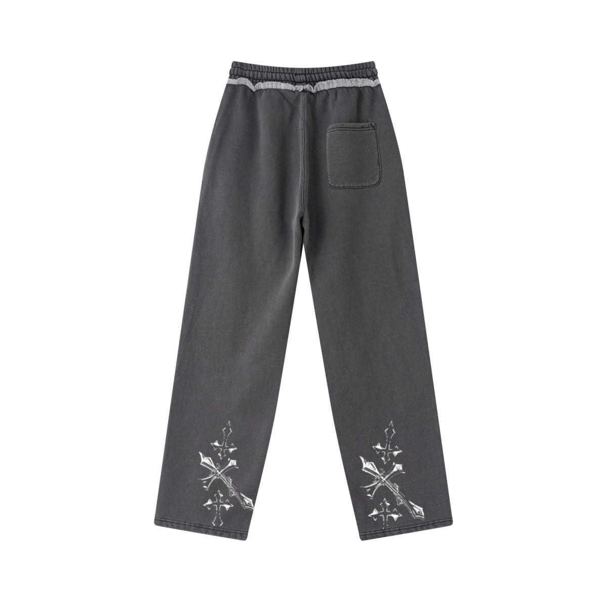 400GSM Men’s Raw-Edge Pigment-Wash Straight-Leg Pants Dark Grey