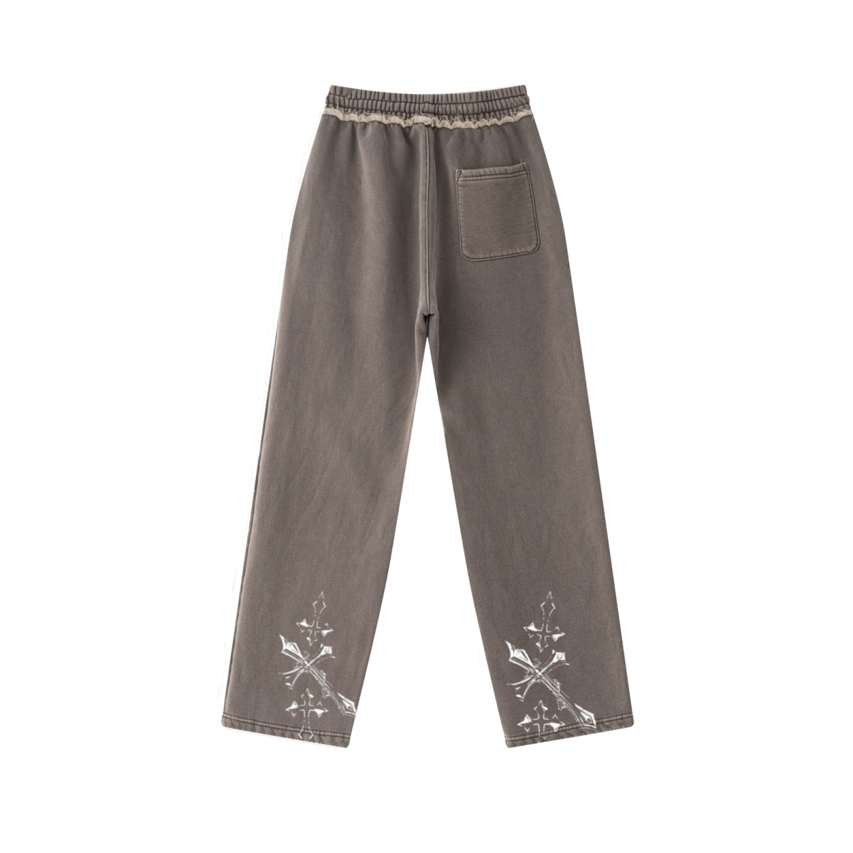 400GSM Men’s Raw-Edge Pigment-Wash Straight-Leg Pants Coffee Brown